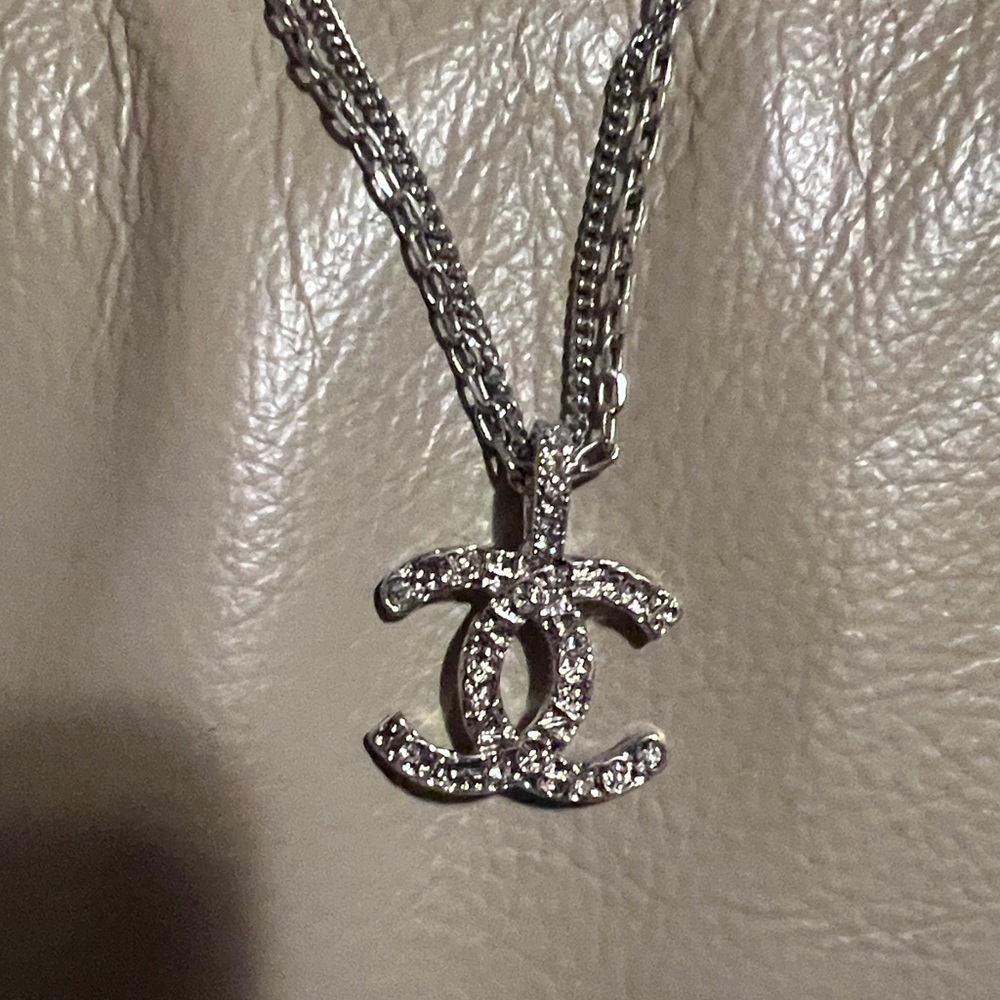 Monogrammed Gold or Silver Double Chain Rhinestone Necklace - Picture 3 of 6